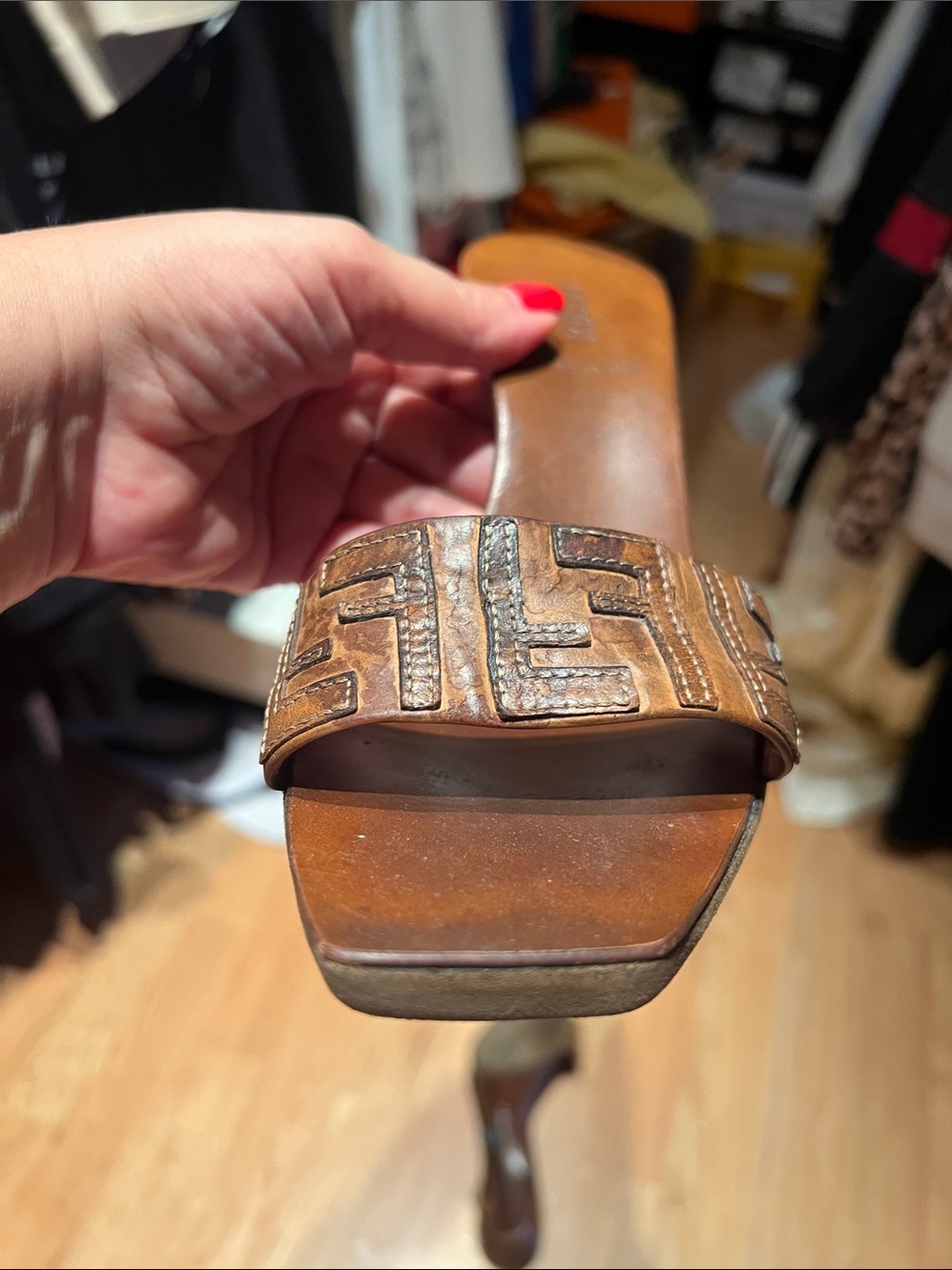 Fendi Brown Leather FF Logo Slide Mules - Picture 6 of 6